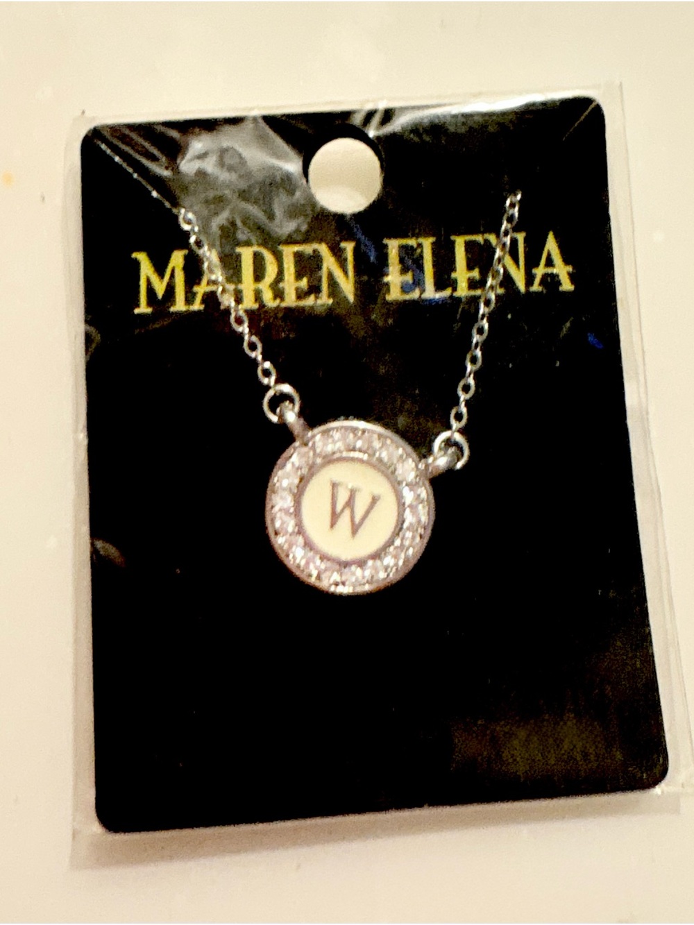 Silver and White Initial 'W' Necklace